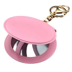 Läder Nyckelring Med Dubbel Sminkspegel Rosa