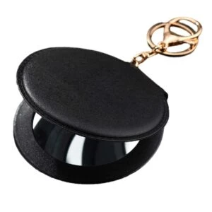 Läder Nyckelring Med Dubbel Sminkspegel Svart