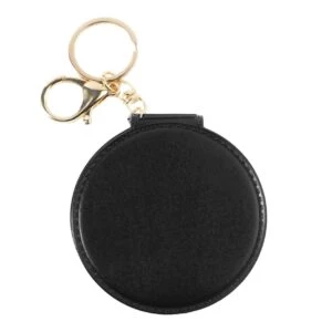 Läder Nyckelring Med Dubbel Sminkspegel Svart