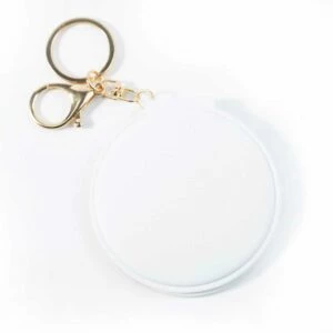 Läder Nyckelring Med Dubbel Sminkspegel Vit