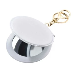 Läder Nyckelring Med Dubbel Sminkspegel Vit