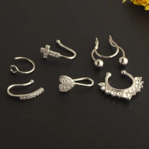 6-pack Fake Septum Näspiercing Näsring Utan Hål Silver