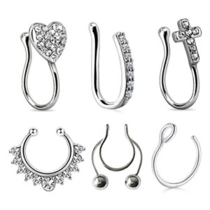 6-pack Fake Septum Näspiercing Näsring Utan Hål Silver