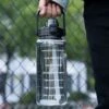 Stor vattenflaska med sugrör 2 liter tidsmarkör svart