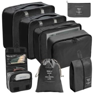 Väskinsats Och Resenecessär 8-pack Organiseringsset För Resa Svart