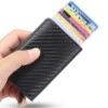 Kolfiber pop-up korthållare med rfid skydd pu svart