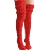 Varma stickade knästrumpor höga strumpor thigh high röd