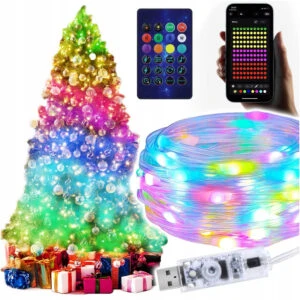 Smart Julgransbelysning RGB LED Ljusslinga med APP och Fjärrkontroll 10m