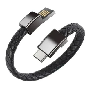 Läderarmband med Laddkabel USB-C Laddningsarmband Svart