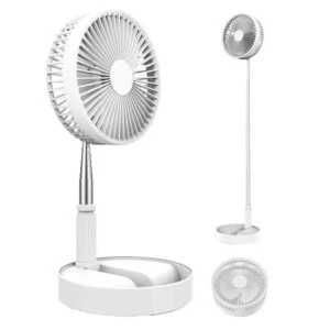 Uppladdningsbar Hopfällbar Fläkt 70cm - Portabel Golvfläkt/Bordsfläkt med Batteri Vit