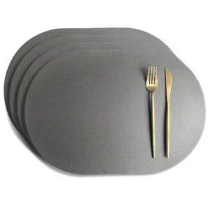 4-Pack Bordstablett i Konstläder Oval Mörkgrå 43x30cm