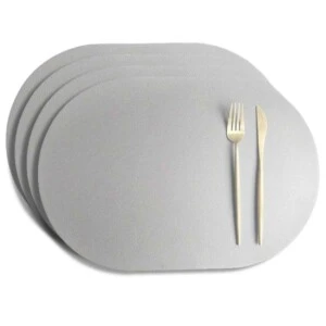 4-Pack Bordstablett i Konstläder Oval Grå 43x30cm