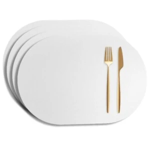 4-Pack Bordstablett i Konstläder Oval Vit 43x30cm