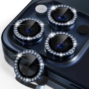 iPhone 15 Pro/Pro Max Kameraskydd Bling Diamant Blå