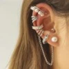 Öron piercing set dam - pärlor silver