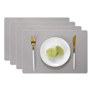 4-Pack Bordstablett i Konstläder Rektangulär Ljusgrå 43x30cm
