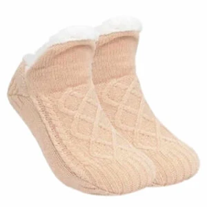 Varma fodrade toffelsockor - lurviga sockor beige