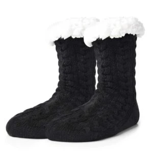Varma Fodrade Sockor | Stickade Tofflor med Halkskydd Svart
