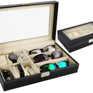 Förvaringslåda för Klockor, Smycken och Solglasögon 9 Fack med Lås