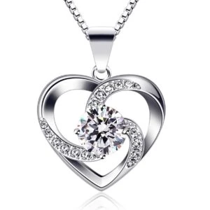 Halsband Diamanthjärta med CZ Kristall Silver