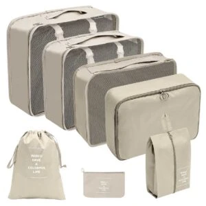 Reseorganiserare Packkuber till Resväska 7st Väskinsatser Beige