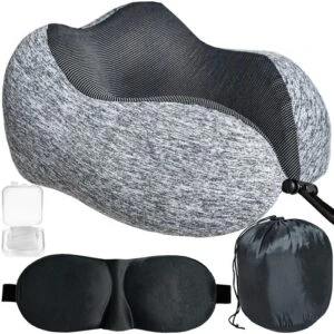Memory Foam Resekudde | 3D Nackkudde | Set med Ögonmask och Öronproppar