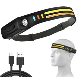 Pannlampa Dubbla LED med Rörelsesensor Löpning Lättvikt 2x COB XPE