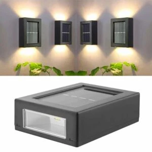 2-Pack Solcellslampa för Fasad, Vägg, Trapp | Utomhus Fasadbelysning Solcell Svart