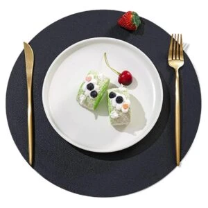 4-Pack Bordstablett i Konstläder Rund Svart 38x38cm