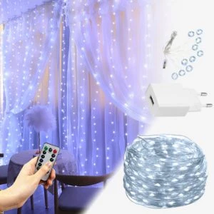 LED Gardin USB Ljusslinga med Fjärrkontroll 300 LED 3m Kall Vit