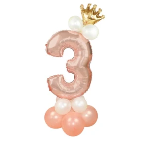Stor Stående Sifferballong Set | Roséguld Metallic Nummer 3 110cm