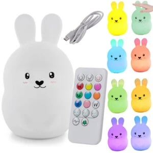 RGB LED Nattlampa Barn Kanin Squishy med Fjärrkontroll och Timer