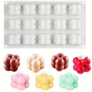 Silikonform Bubbelkub 15 Hål – 3D Kub för Choklad, Mousse & Ljus