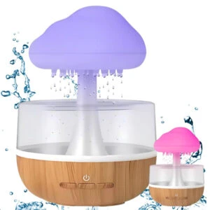 Moln Aromaterapi Luftfuktare med RGB LED-lampa och Lugnande Regn