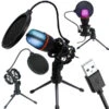 RGB USB Studio Mikrofon med Stativ för Gaming, Podcast & Streaming