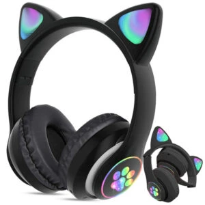 Bluetooth Hörlurar med Kattöron och LED-belysning - FM Radio & MP3